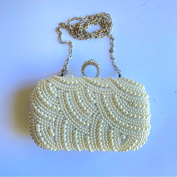 Handbags - Vintage Pearl Purse White Shoulder Bag Elegant Wedding Prom Formal Handbag Small
